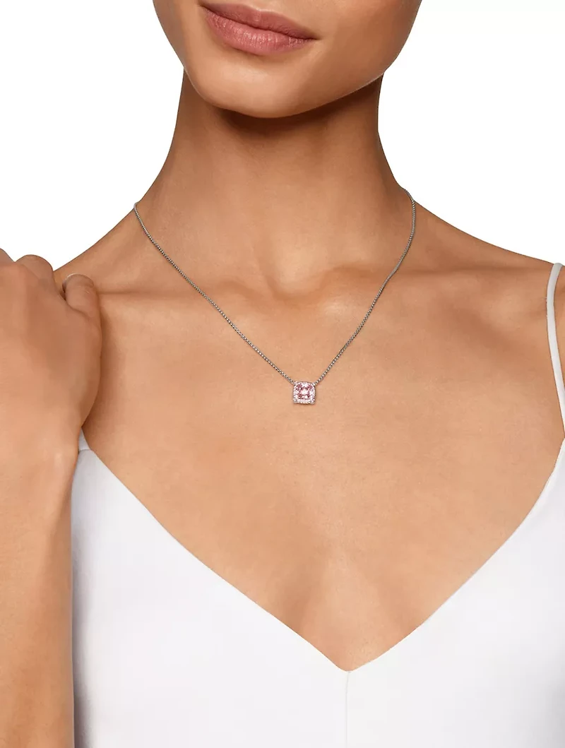 Petite Chatelaine® Pavé Bezel Pendant Necklace In Sterling Silver With Morganite And Diamonds, 7mm
