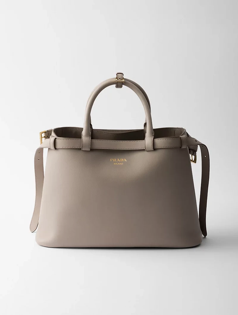 Prada Buckle Medium Leather Handbag With Double Belt