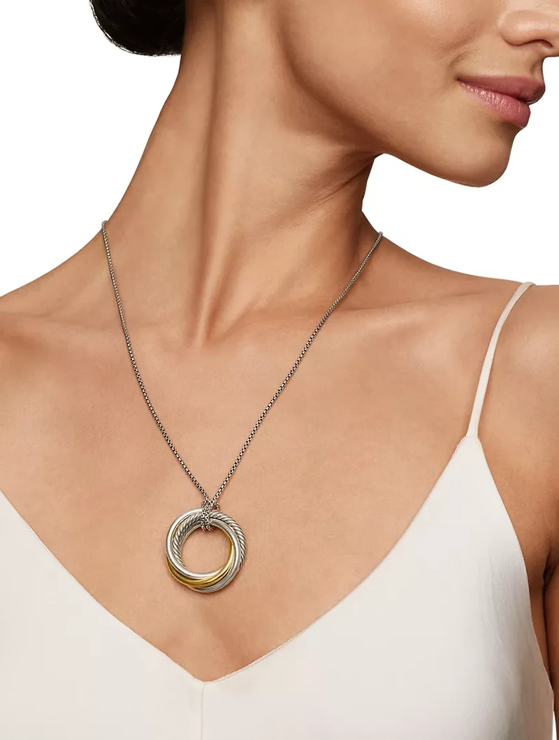 Crossover Pendant Necklace In Sterling Silver With 14k Yellow Gold