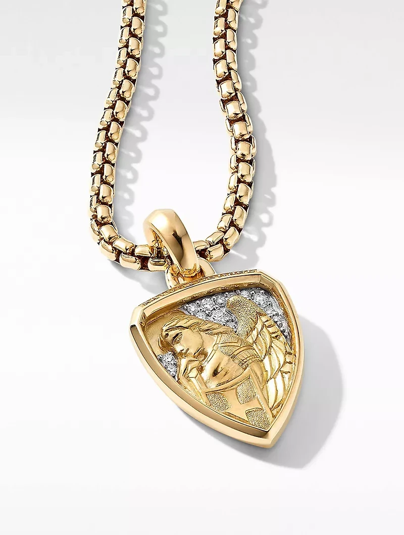 St. Michael Amulet In 18k Yellow Gold With Pavé Diamonds