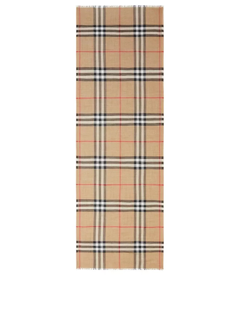 Check Lightweight Wool Silk Scarf