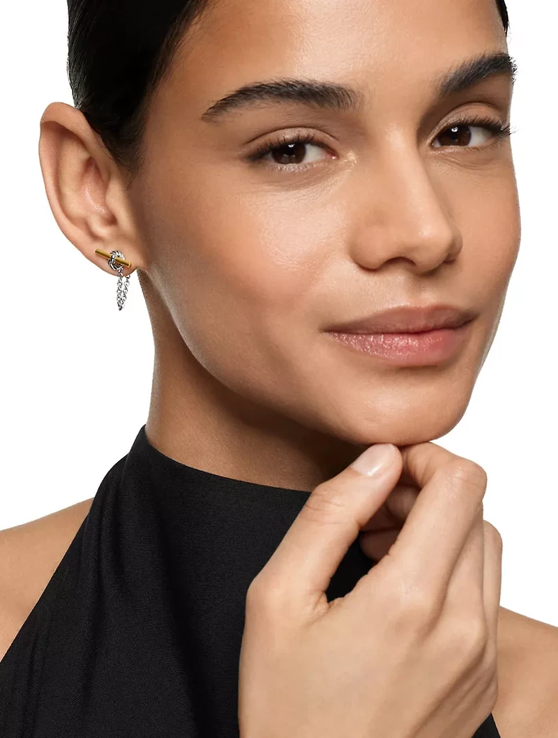 Dy Mercer® Petite Toggle Chain Stud Earrings In Sterling Silver With 18k Yellow Gold, 38.2mm