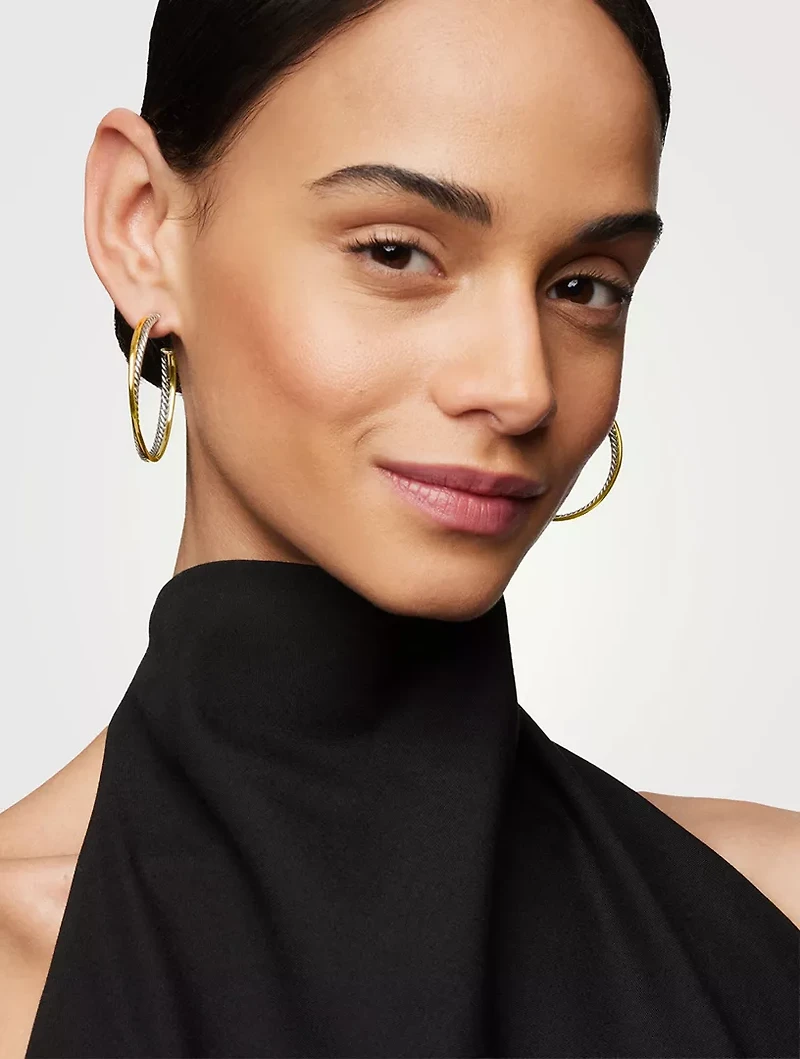Crossover Hoop Earrings In Sterling Silver With 18k Yellow Gold, 44mm