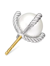 Pearl Stud Earrings In Sterling Silver With Pearls And Diamonds