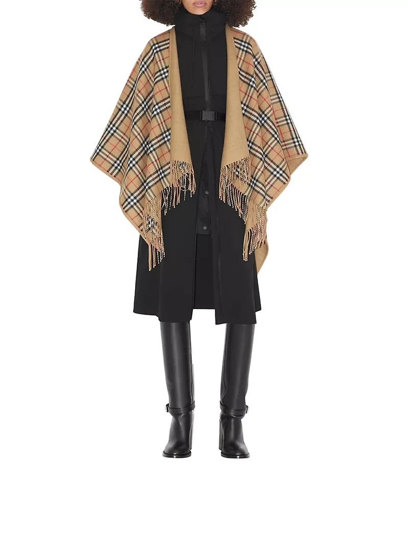 Reversible Check Wool Cape