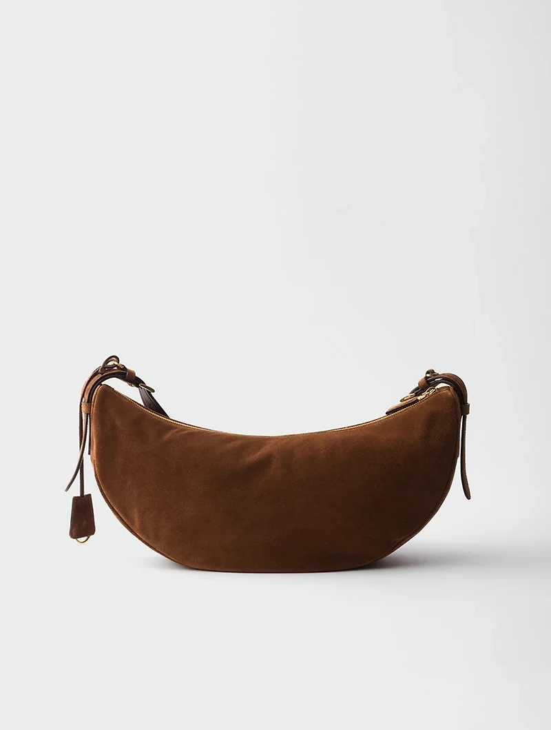 Prada Demi-lune Large Suede Shoulder Bag