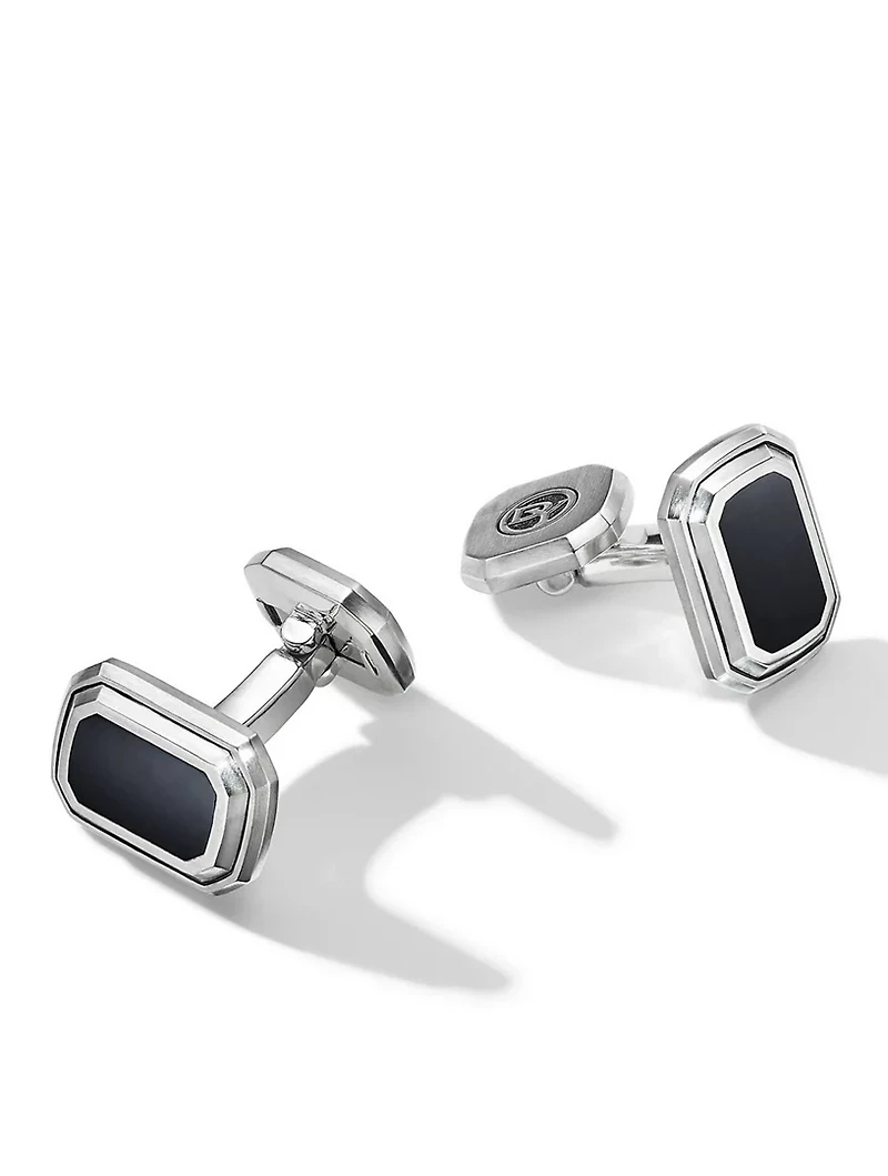 Deco Cufflinks In Sterling Silver With Black Onyx