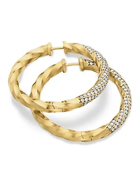 Cable Edge® Hoop Earrings In 18k Yellow Gold With Diamonds, 1.5in
