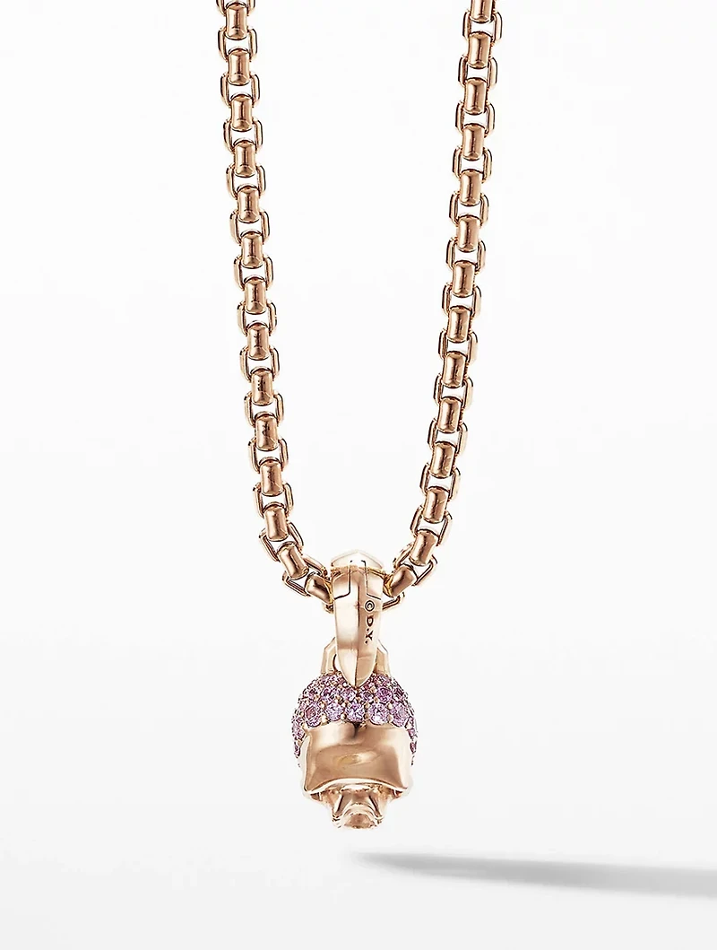 Skull Charm With Full Pavé Pink Sapphires And 18k Rose Gold