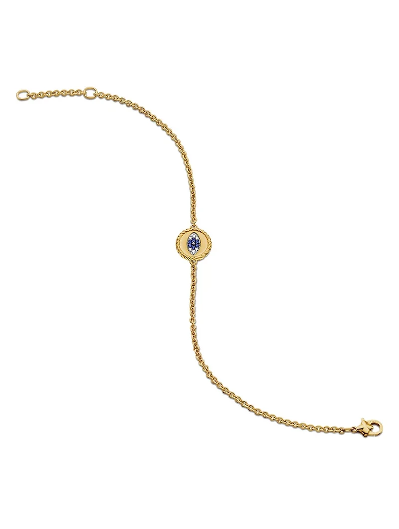Cable Collectibles® Evil Eye Bracelet In 18k Yellow Gold With Pavé Sapphires And Diamonds, 2mm