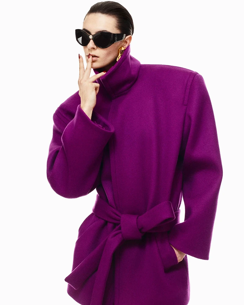 boxy belted coat wool