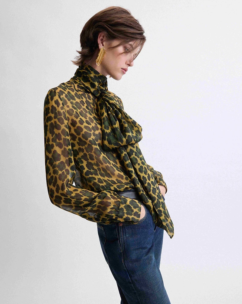 lavallière blouse leopard silk muslin