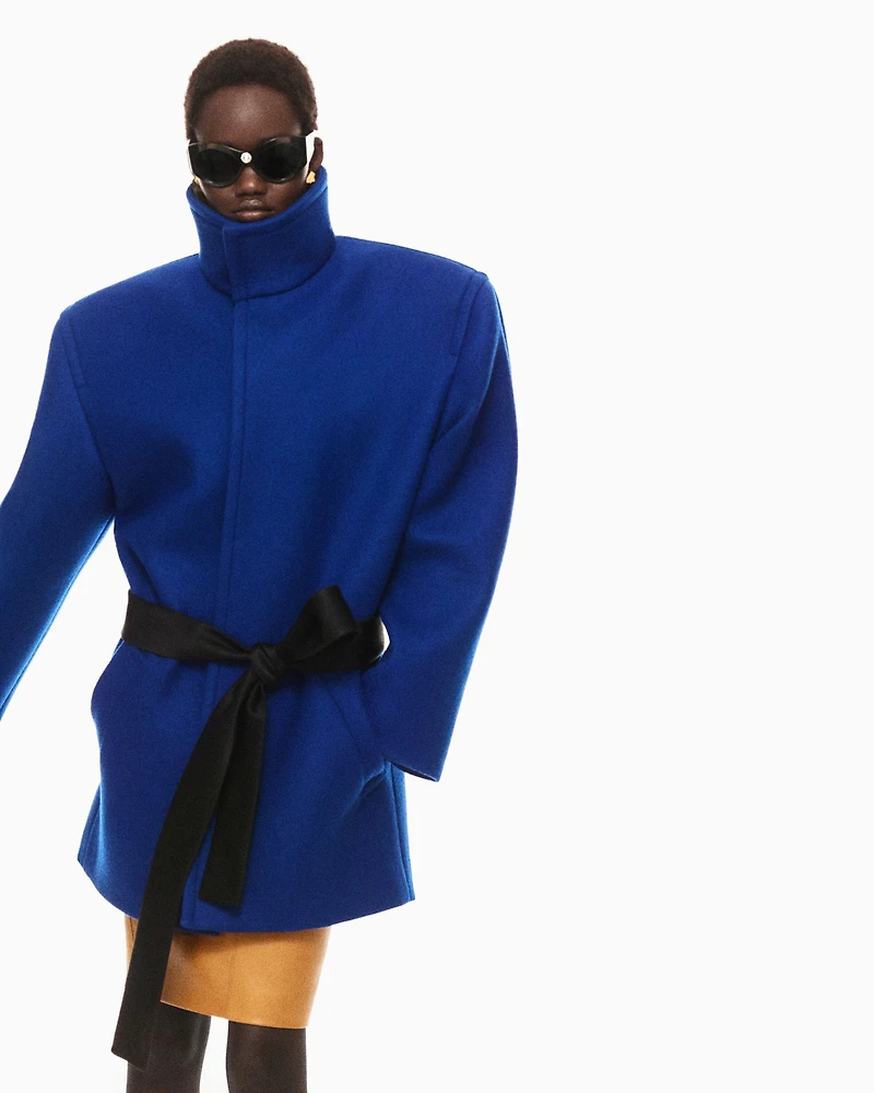 boxy belted coat wool