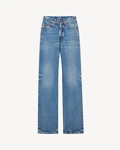 v-waist long baggy jeans 50's blue