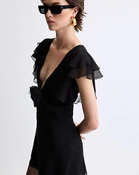 V-neck dress embroidered muslin