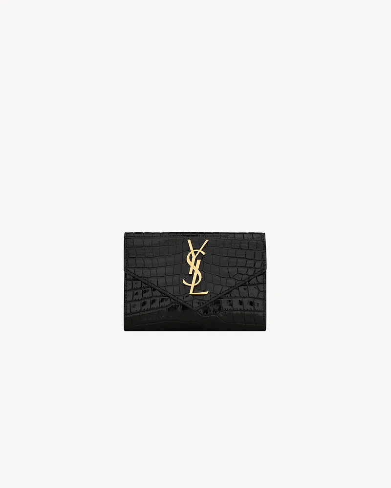 Cassandre small envelope wallet in shiny crocodile-embossed leather