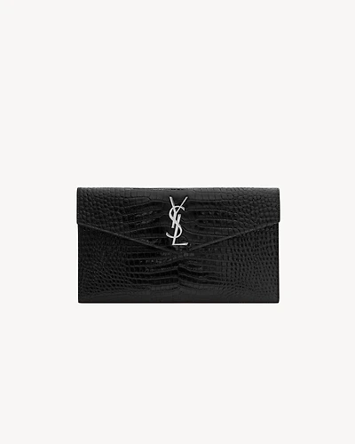 UPTOWN POUCH IN CROCODILE-EMBOSSED SHINY LEATHER