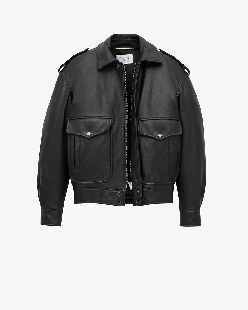 oversized jacket grained leather