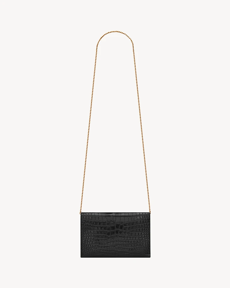 Uptown chain wallet in shiny crocodile-embossed leather