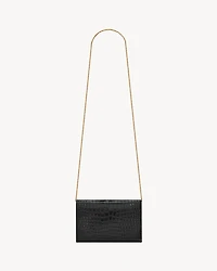 Uptown chain wallet in shiny crocodile-embossed leather