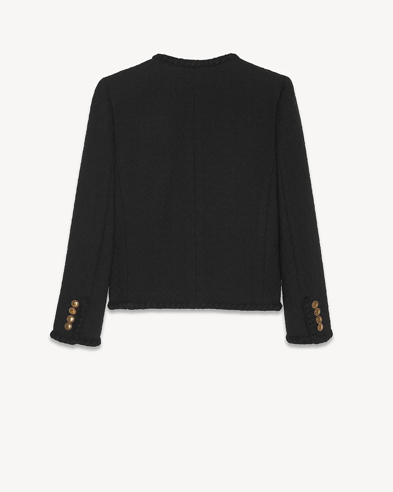 Short jacket diamond-embossed tweed