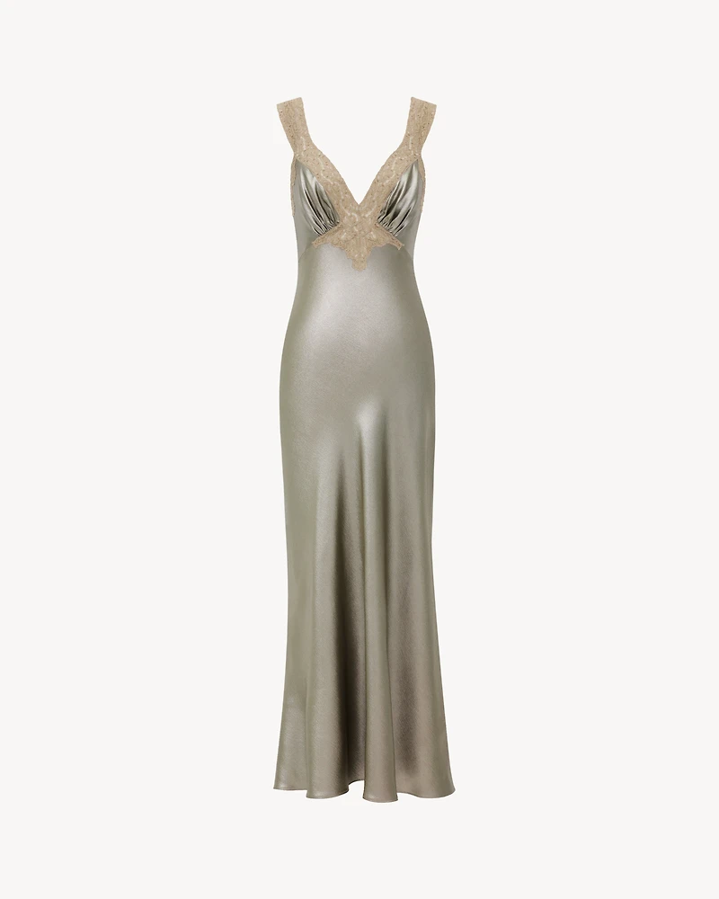 V-neck dress silk charmeuse and lace