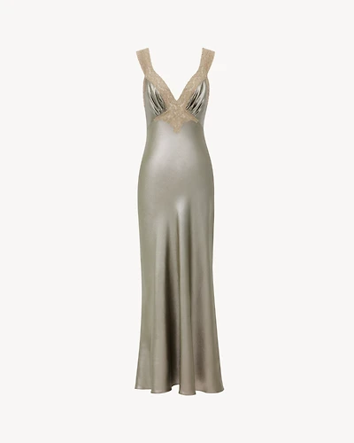 V-neck dress silk charmeuse and lace