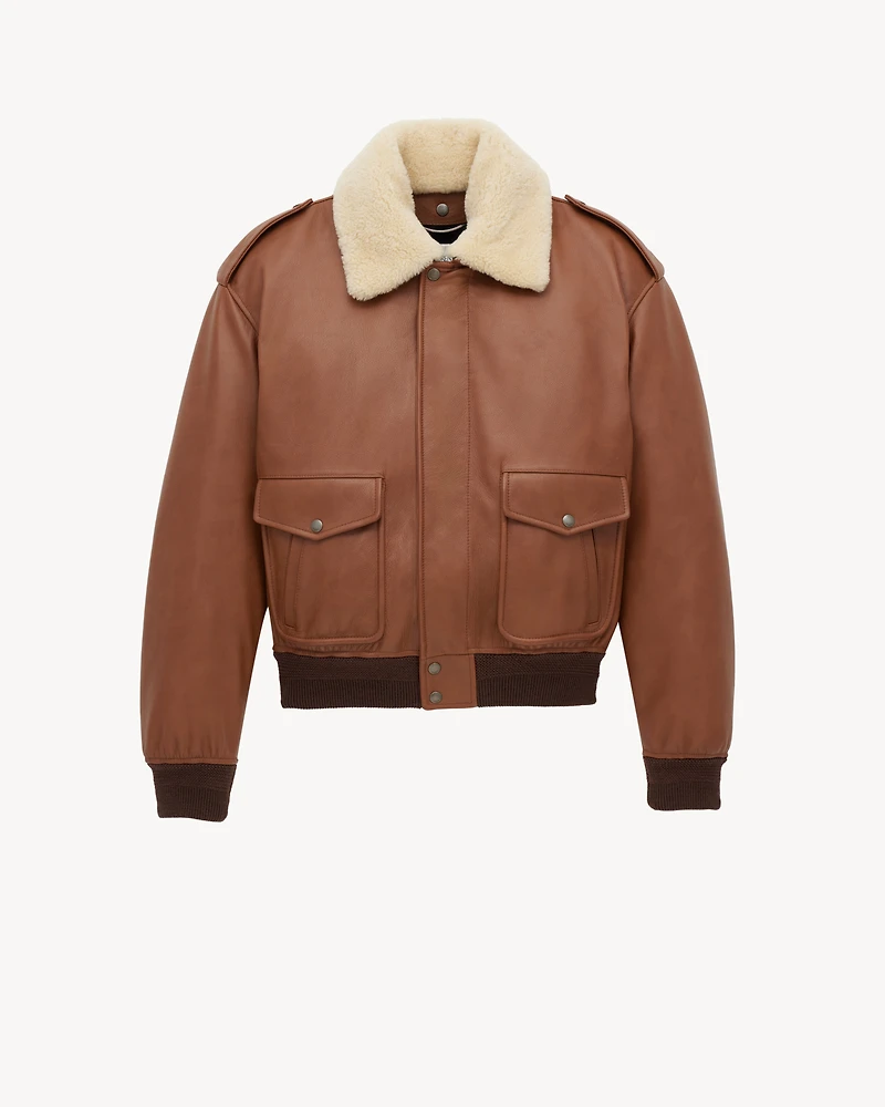 bomber jacket grained leather and shearling