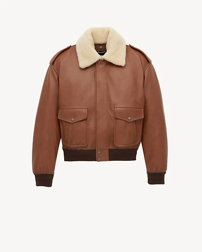 bomber jacket grained leather and shearling