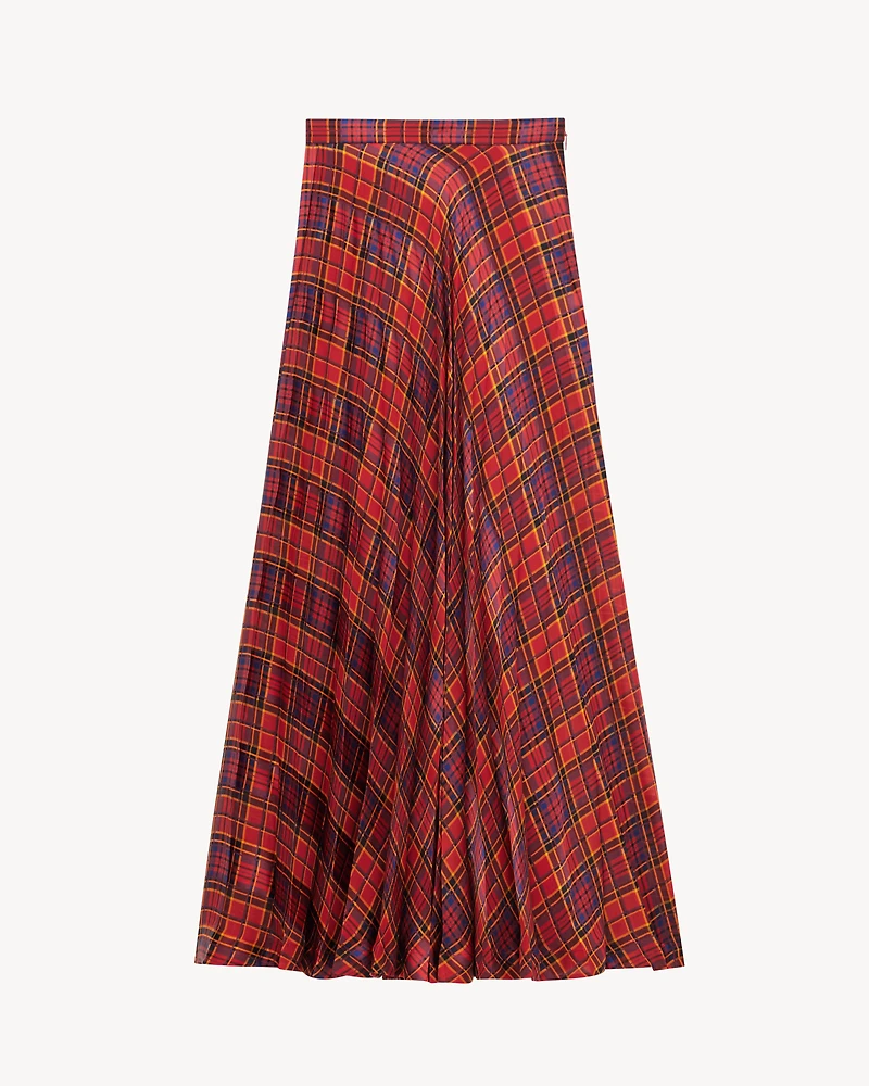 tartan pleated maxi skirt silk