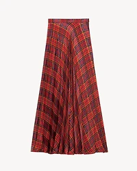 tartan pleated maxi skirt silk