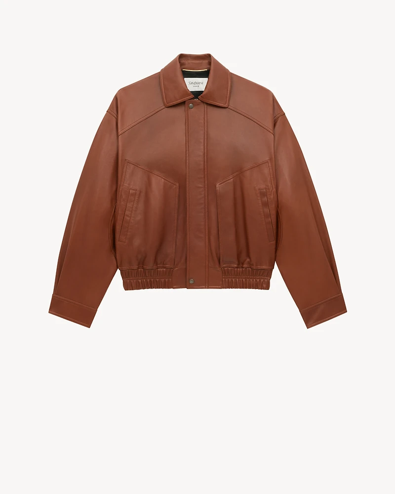 bomber jacket shiny plunged lambskin