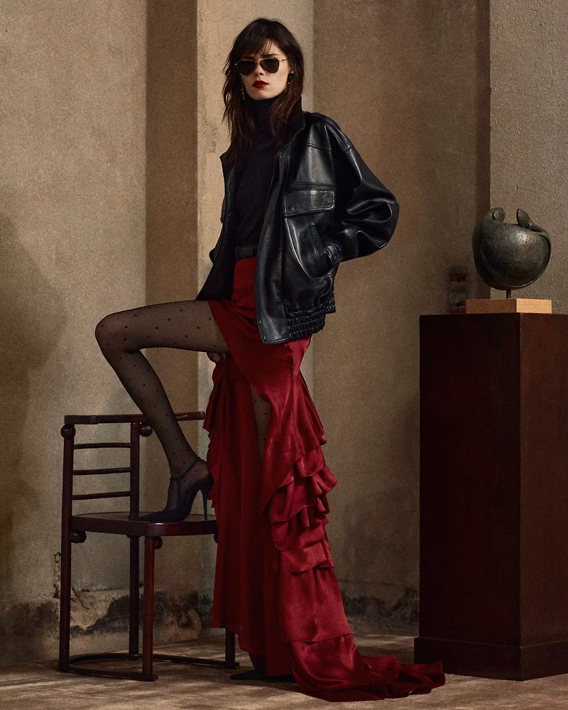 bomber jacket plunged lambskin