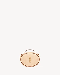 Camera bag in raffia and vegetable-tanned leather