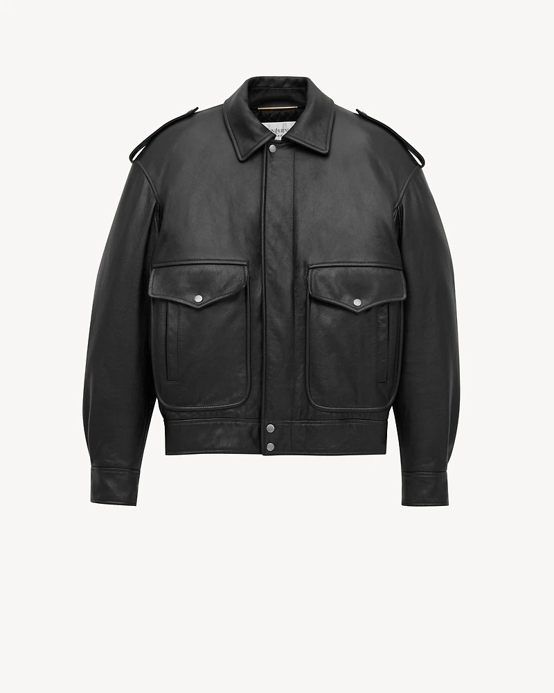 oversized jacket grained leather