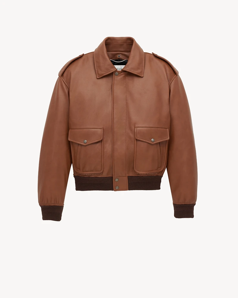 bomber jacket grained leather and shearling