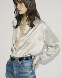 Boyfriend Shirt Striped Silk Satin