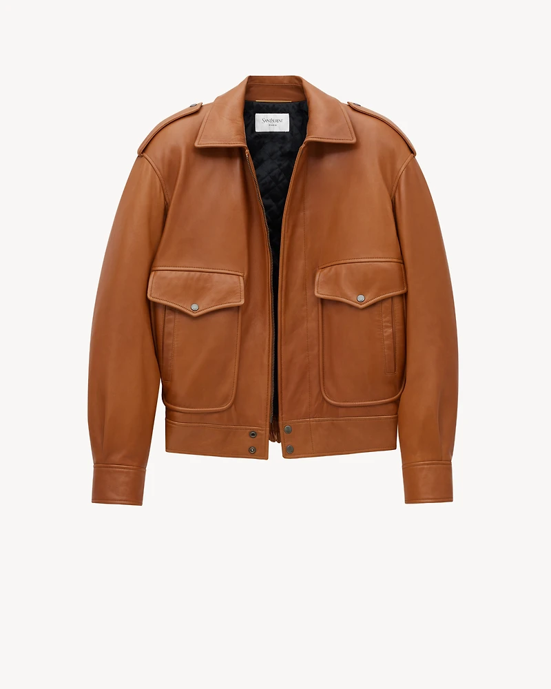 oversized jacket shiny plunged lambskin