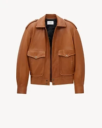 oversized jacket shiny plunged lambskin
