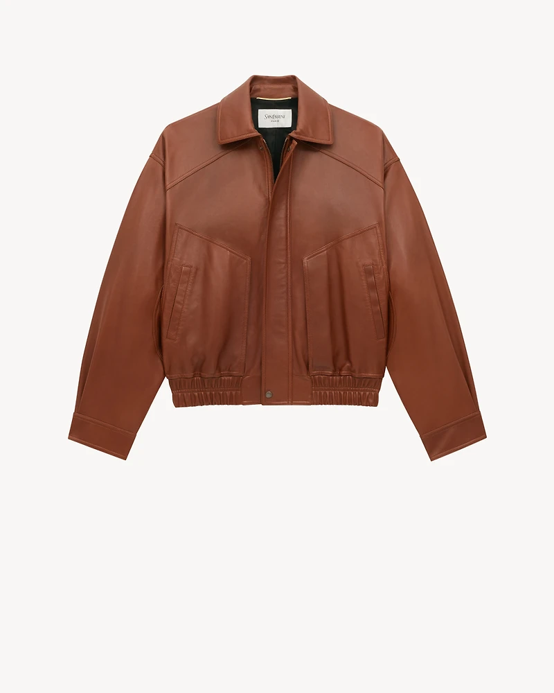bomber jacket shiny plunged lambskin