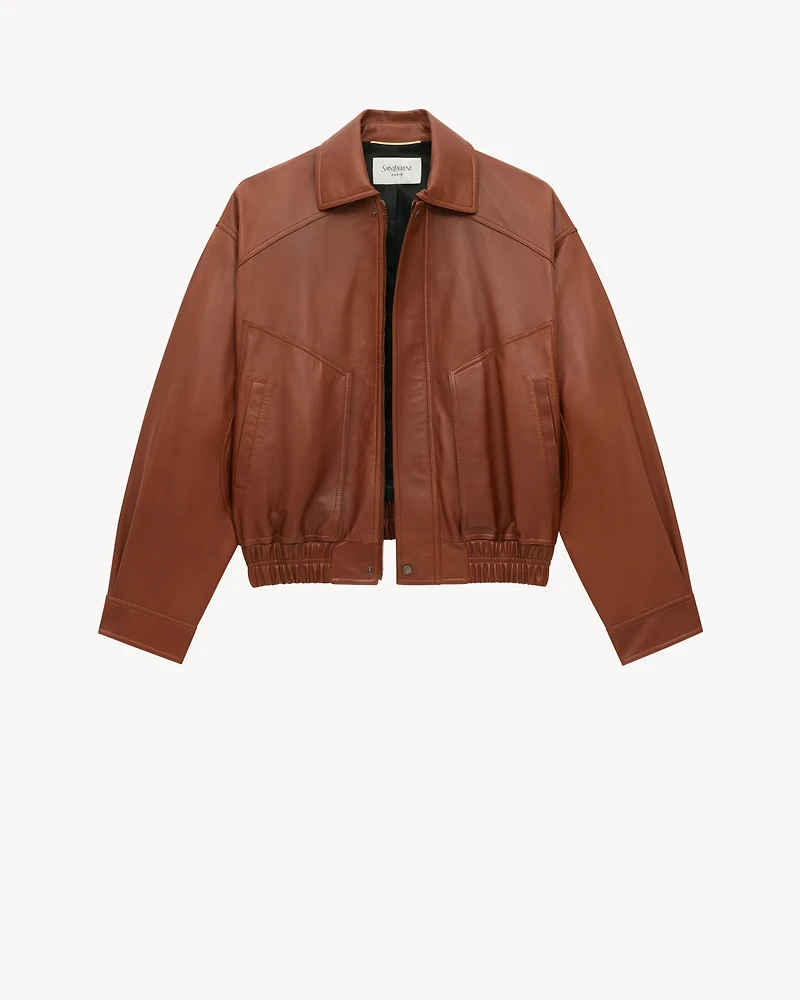 bomber jacket shiny plunged lambskin