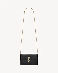 Uptown chain wallet in shiny crocodile-embossed leather