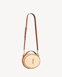 Camera bag in raffia and vegetable-tanned leather