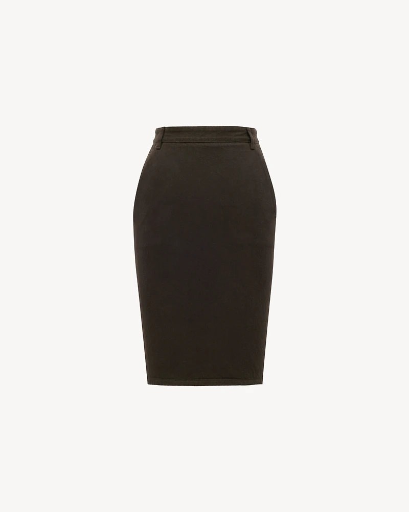 pencil skirt deep brown denim
