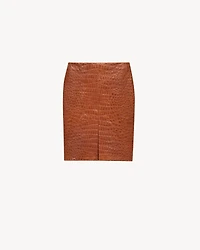 pencil skirt crocodile-embossed leather