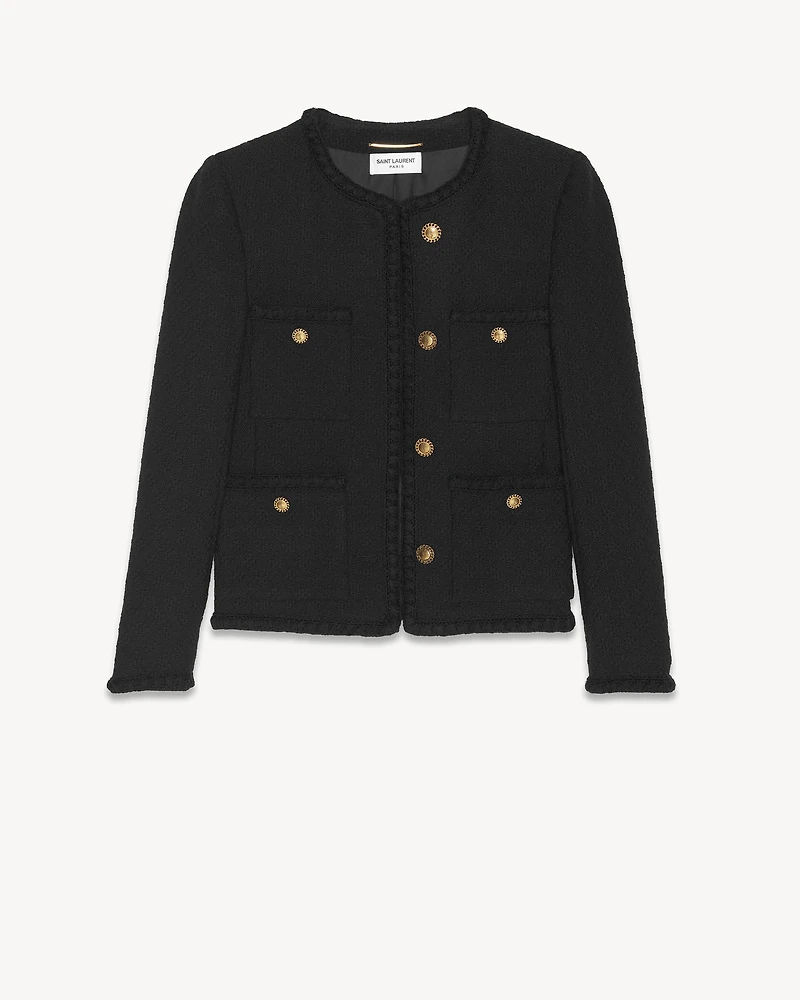 Short jacket diamond-embossed tweed