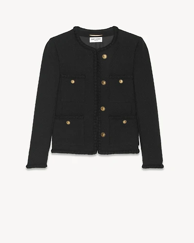 Short jacket diamond-embossed tweed
