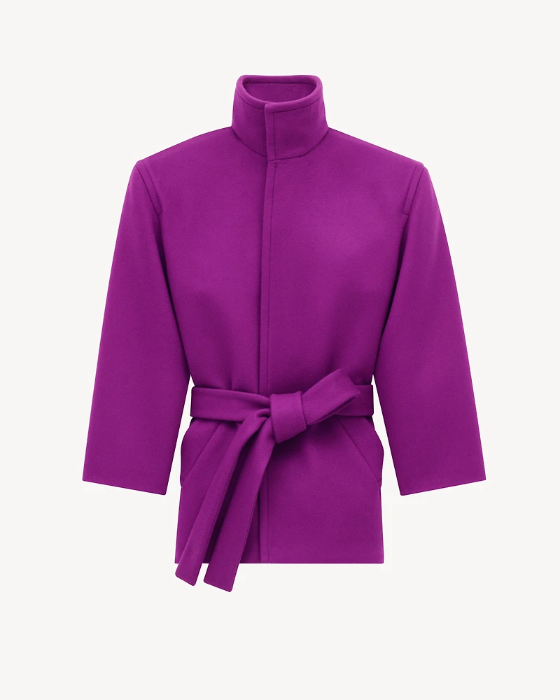 boxy belted coat wool