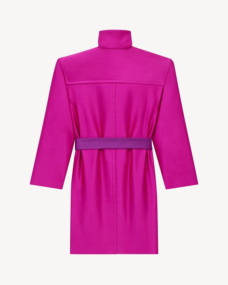 boxy belted coat silk satin