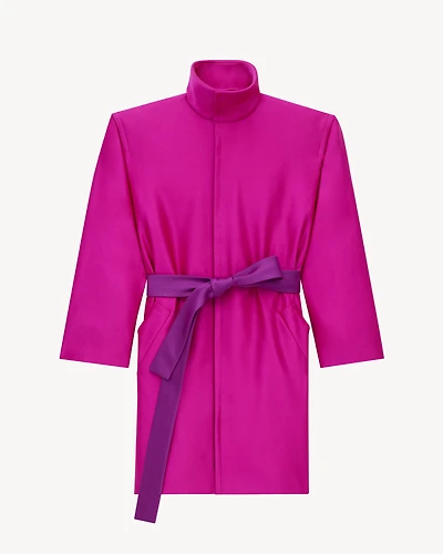 boxy belted coat silk satin
